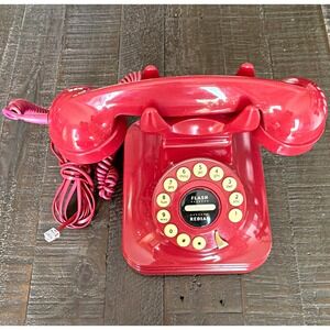 Grand Phone Vintage/Retro Red Corded Telephone Push Button Dial Flash Redial